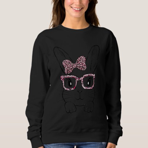 Easter Bunny Leopard Bow Tie Glasses Easter Day Gi Sweatshirt