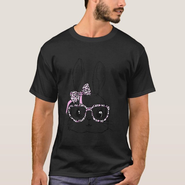 Easter Bunny Leopard Bow Tie Glasses Easter Day Wo T-Shirt (Front)