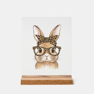 Easter Bunny Leopard Glasses Bandana Rabbit Women  Acrylic Sign