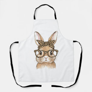 Easter Bunny Leopard Glasses Bandana Rabbit Women Apron
