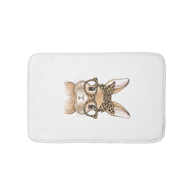 Easter Bunny Leopard Glasses Bandana Rabbit Women  Bath Mat (Front)