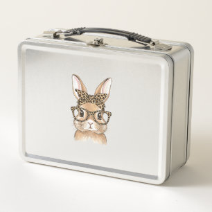Easter Bunny Leopard Glasses Bandana Rabbit Women  Metal Lunch Box