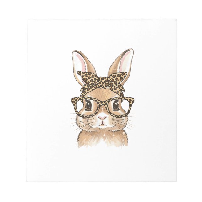 Easter Bunny Leopard Glasses Bandana Rabbit Women  Notepad (Front)