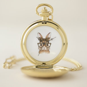 Easter Bunny Leopard Glasses Bandana Rabbit Women  Pocket Watch