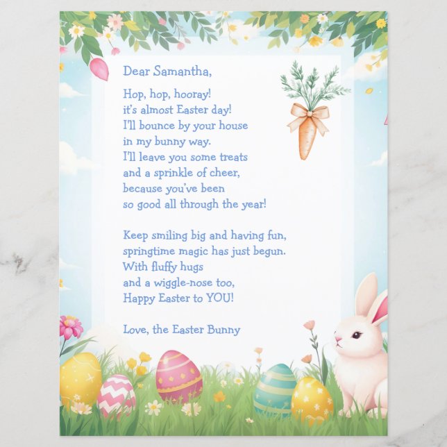 Easter Bunny Letter and Question Game for Children (Front)