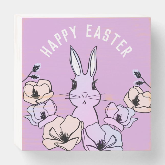 Easter Bunny Magnolia Flower  Wooden Box Sign (Front Horizontal)