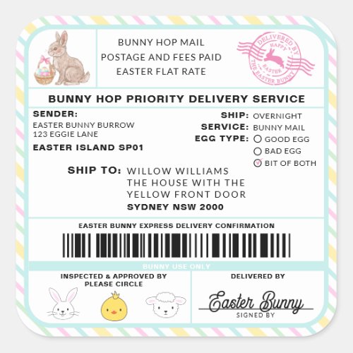 Easter Bunny Mail Shipping Label Sticker