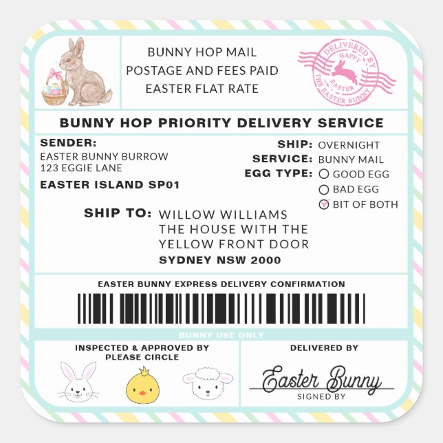 Easter Bunny Mail Shipping Label Sticker (Front)