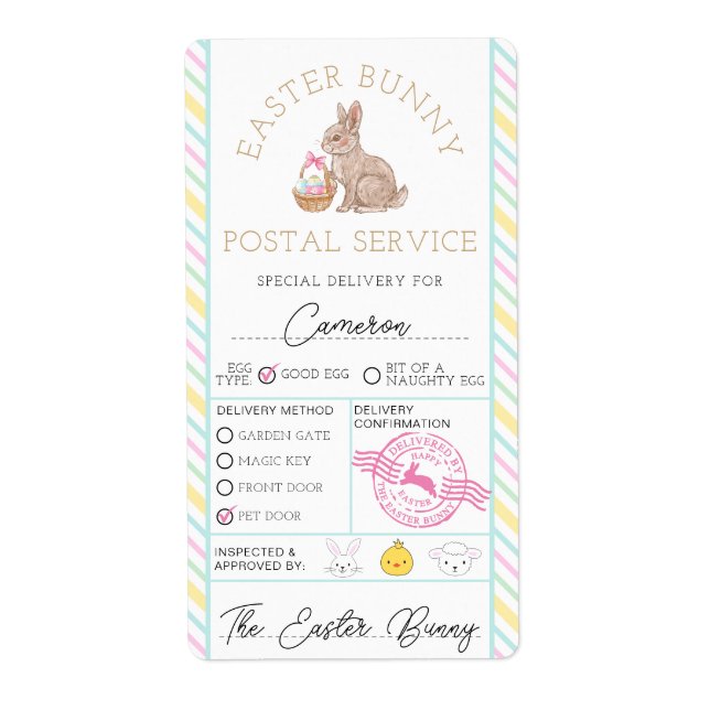 Easter Bunny Mail Special Delivery Label (Front)