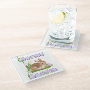 Easter Bunny (Mauve) Glass Coaster