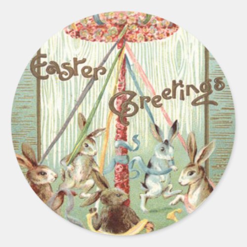 Easter Bunny Maypole Dance Ribbon Classic Round Sticker