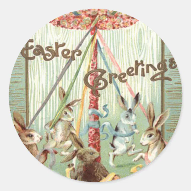 Easter Bunny Maypole Dance Ribbon Classic Round Sticker | Zazzle