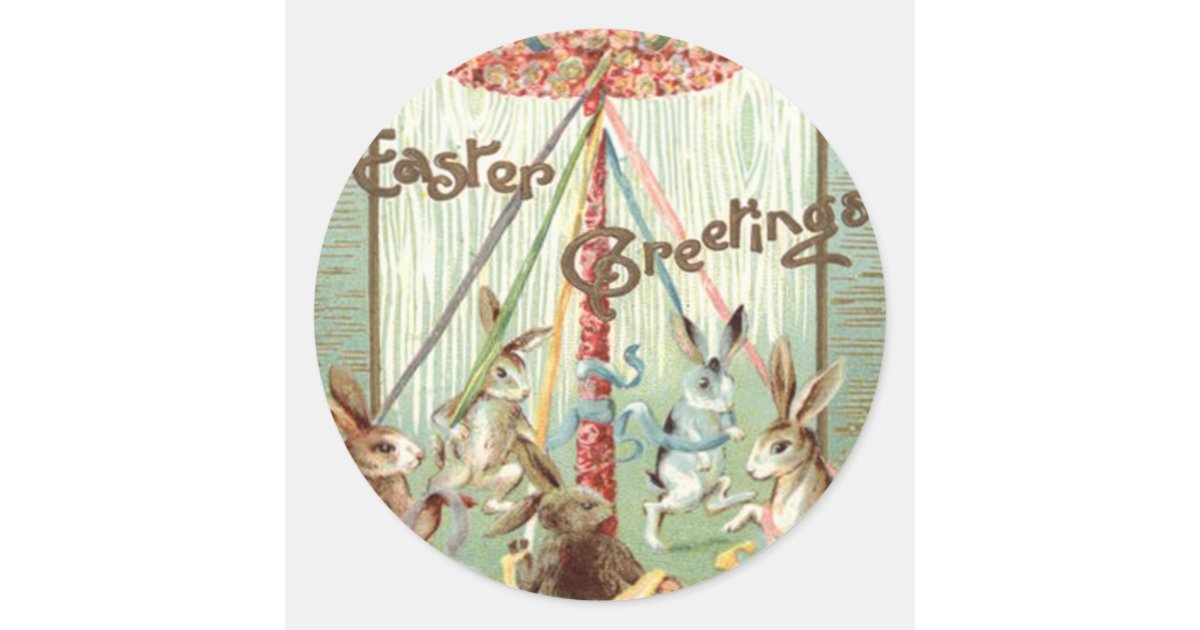 Easter Bunny Maypole Dance Ribbon Classic Round Sticker | Zazzle