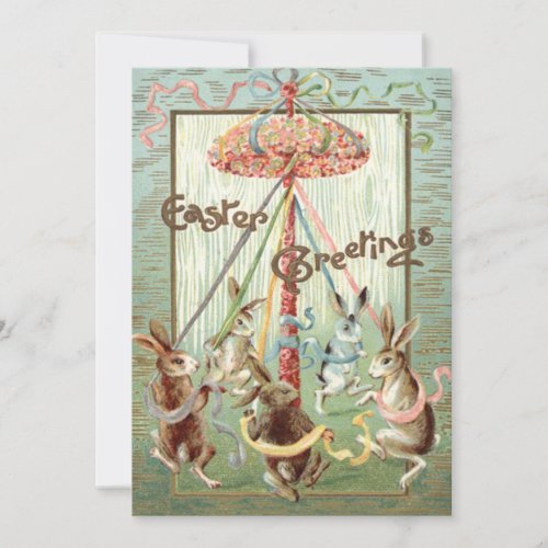 Easter Bunny Maypole Dance Ribbon Holiday Card