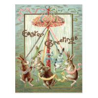 Easter Bunny Maypole Dance Ribbon Postcard