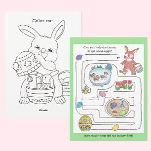 Easter Bunny Maze & Coloring Page Activity Card