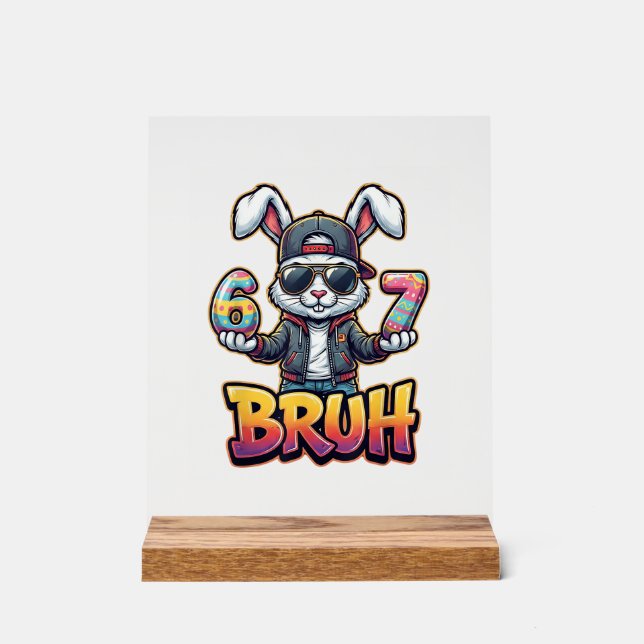 Easter Bunny Meme Bruh  Funny 6 7 Easter Eggs Desi Acrylic Sign (Front)