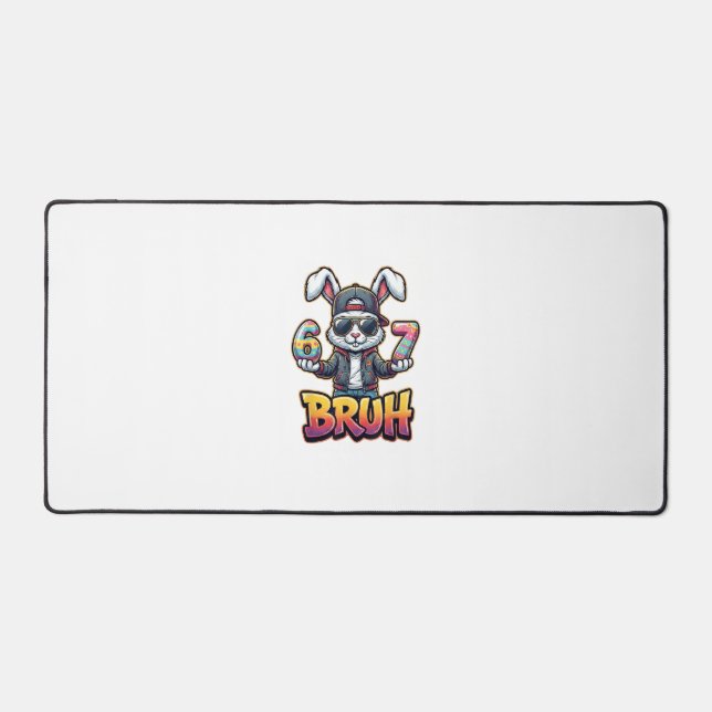 Easter Bunny Meme Bruh  Funny 6 7 Easter Eggs Desi Desk Mat (Front)