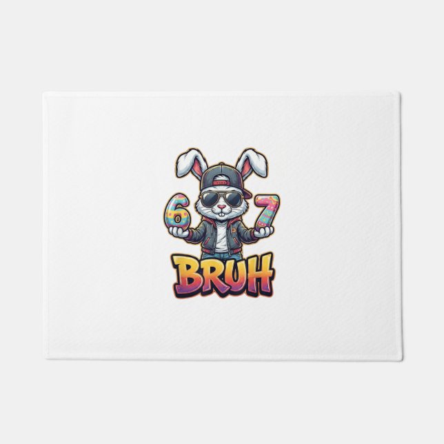 Easter Bunny Meme Bruh  Funny 6 7 Easter Eggs Desi Doormat (Front)