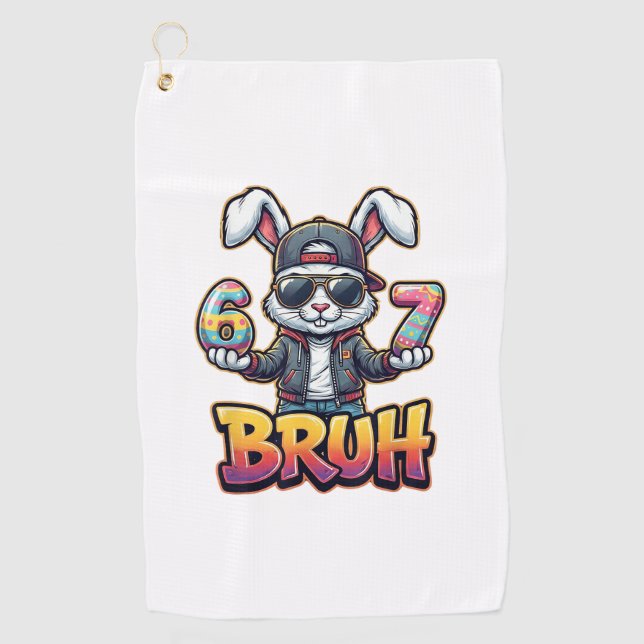 Easter Bunny Meme Bruh  Funny 6 7 Easter Eggs Desi Golf Towel (Front)