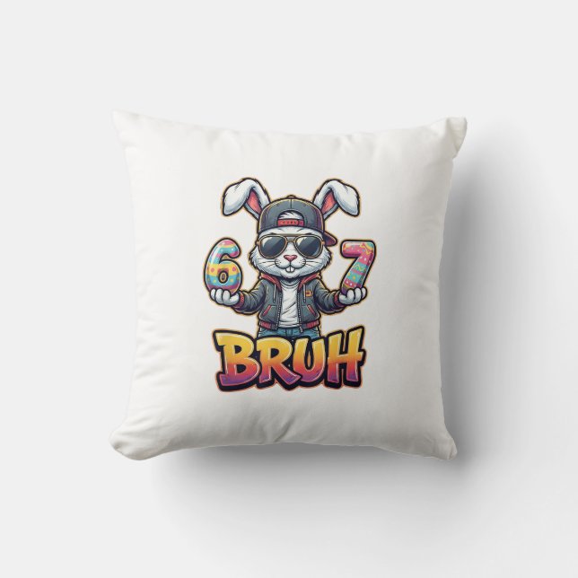 Easter Bunny Meme Bruh  Funny 6 7 Easter Eggs Desi Throw Pillow (Front)