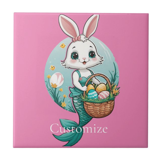Easter Bunny Mermaid Thunder_Cove Ceramic Tile (Front)