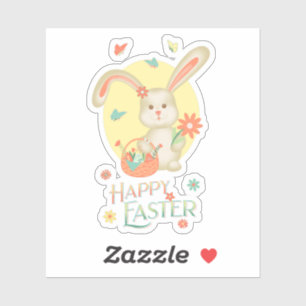 Easter Bunny Modern Cute Floral Colorful Sticker