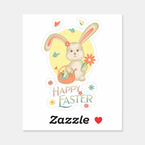 Easter Bunny Modern Cute Floral Colorful Sticker