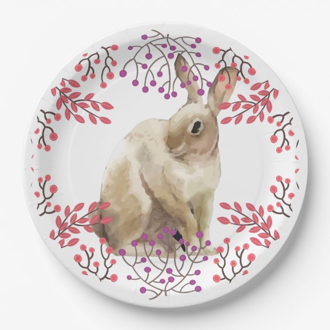 Easter Bunny Modern floral Paper Plates (Front)