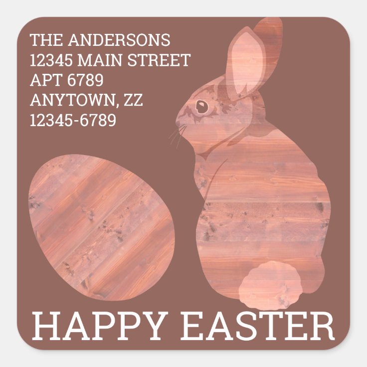 Easter Bunny Modern Rustic Optional Address Square Sticker Zazzle