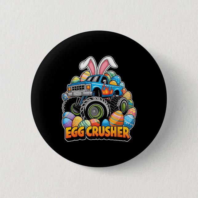 Easter Bunny Monster Truck Egg Crusher Funny Easte Button (Front)