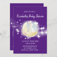 Easter Bunny Moon Stars Purple Girl Baby Shower Invitation