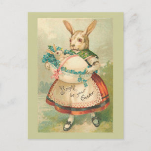 Easter Bunny Mother And Baby Vintage Holiday Postcard