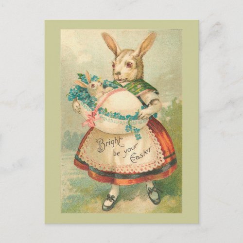 Easter Bunny Mother And Baby Vintage Holiday Postcard