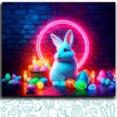 Easter bunny neon animal egg colorful candle  framed art