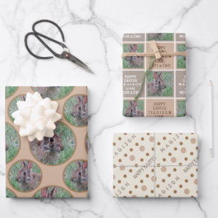 Easter Bunny Neutral Polka Dot Personalized Wrapping Paper Sheets