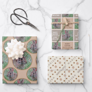 Easter Bunny Neutral Polka Dot Personalized Wrapping Paper Sheets