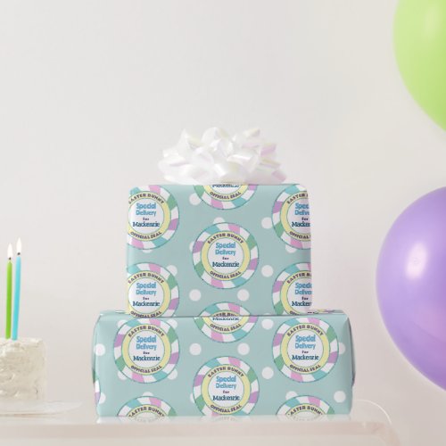 Easter Bunny Official Seal Special Delivery Teal Wrapping Paper