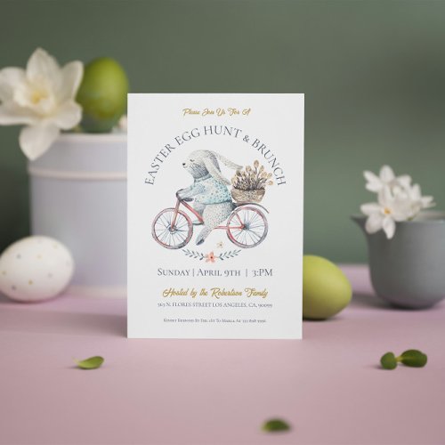 Easter Bunny On A Bike Bringing Spring Flowers Invitation