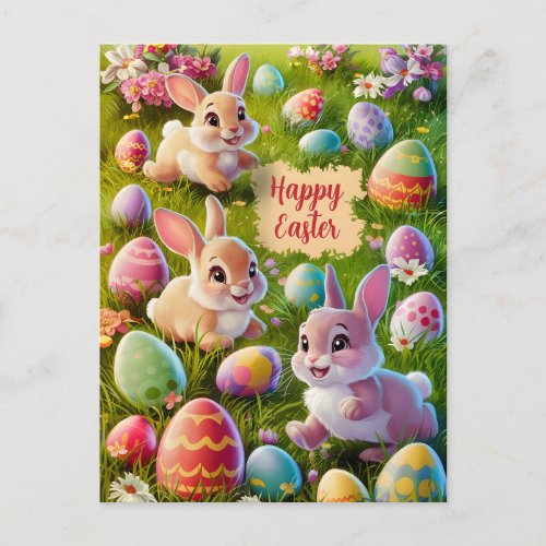 Easter Bunny On Egg Hunt Holiday Postcard