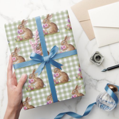 Easter Bunny On Gingham Wrapping Paper