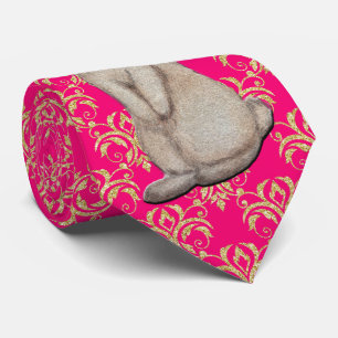 Easter Bunny on Gold Damask on Pink Background Tie