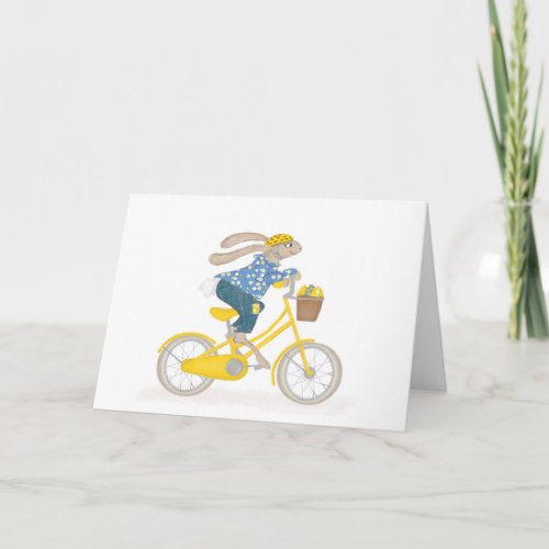 Easter bunny on her bicycle card