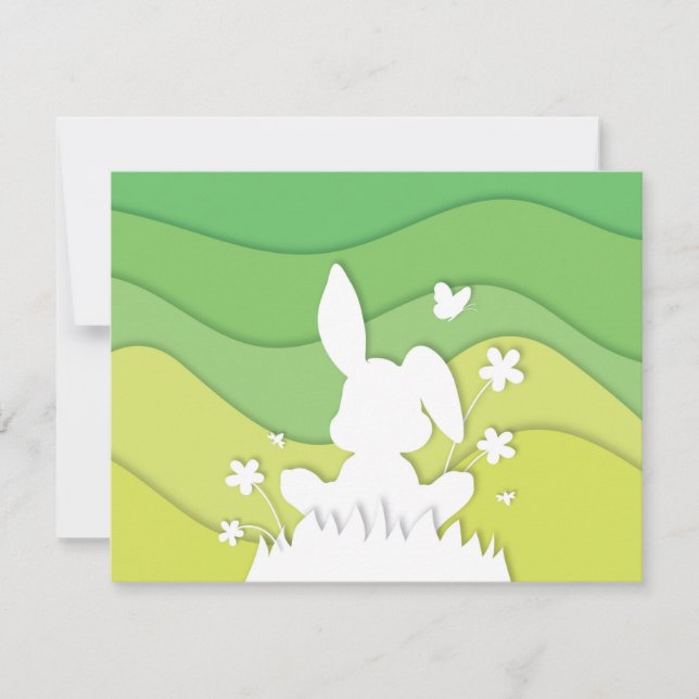 Easter bunny on meadow, spring holidays holiday card (Front)