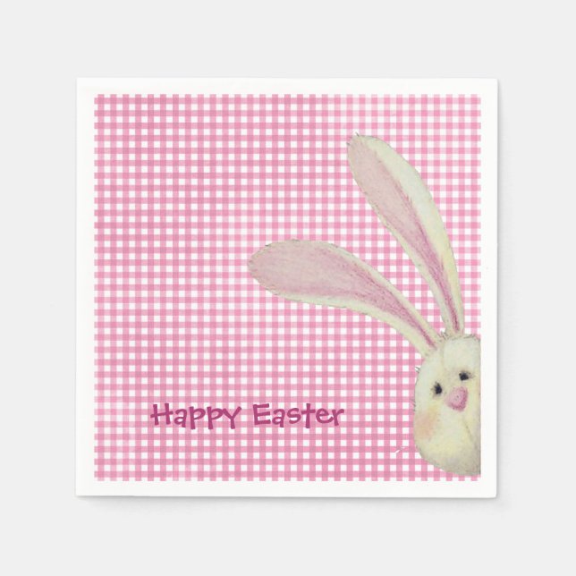 Easter Bunny on Pink Gingham Napkins (Front)