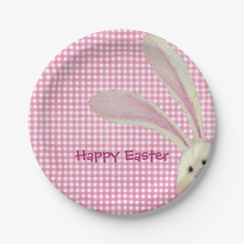 Easter Bunny on Pink Gingham Paper Plates