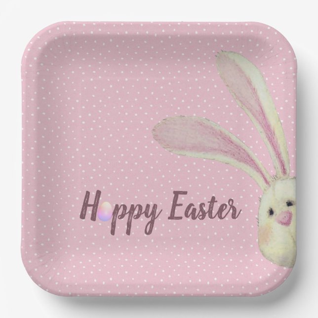 Easter Bunny on Polka Dots  Paper Plates (Front)