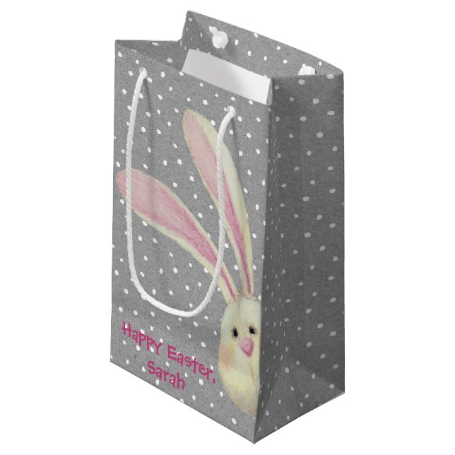 Easter Bunny on Polka Dots Small Gift Bag (Front Angled)