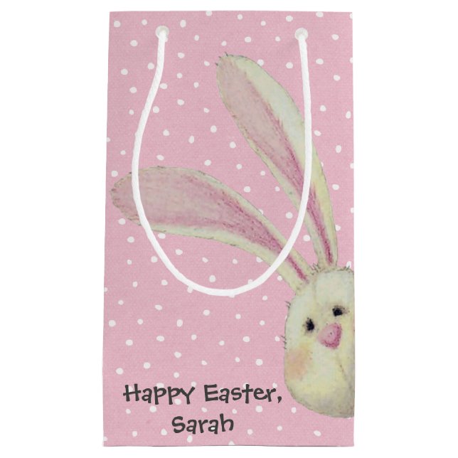 Easter Bunny on Polka Dots Small Gift Bag (Front)