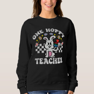 Easter Bunny One Hoppy Teacher Retro Rabbit Groovy Sweatshirt